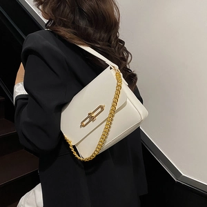Sac à Épaule en Cuir PU Mode Femme Chaîne Dorée Fermoir Rectangulaire Minimaliste Sac Bandoulière Carré Élégant Sac à Main Quotidien