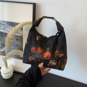 Women New Chinese Style Crossbody Bag Vintage Floral Printed Dumpling Bag Persimmon Bamboo Pattern Shoulder Handbag