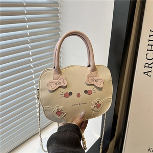 Bolso Bandolera Lindo Con Forma de Gato Para Mujer Cuero PU Bolso de Mano Cuadrado Pequeño Con Lazo Rosa y Cadena
