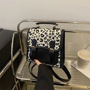 Leopard Print Fashion Backpack For Women Large Capacity Retro PU Leather Shoulder Bag With Buckle Decoration Casual Daily Top Handle Bag