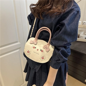 Bolso bandolera de gato lindo en crema y rosa con cadena metálica para mujer