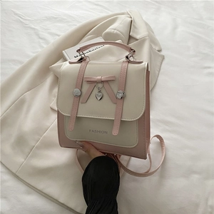 Korean Style Sweet PU Leather Small Square Backpack For Women With Bow Heart Pendant Versatile Shoulder Crossbody Handbag