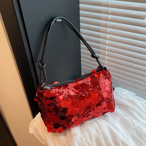 Fashion Sequin Shoulder Bag For Women Glitter Underarm Baguette Bag PU Leather Individual Party Banquet Small Square Bag