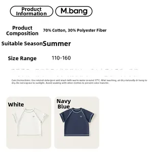 Detailed size chart and washing guide for boys' cotton blend short sleeve summer T-shirt