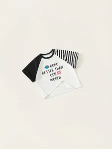 Kids oversized raglan sleeve T-shirt with letter print and striped design