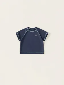 Boys Summer Cotton Blend T-Shirt Raglan Sleeve Contrast Stitching Letter Heart Graphic Casual Round Neck Kids Top