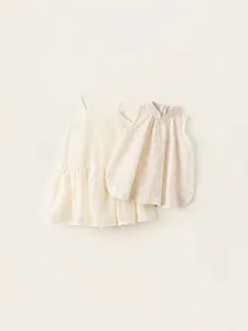 Ensemble chic pour filles style chinois avec col perlé et robe plissée en mesh