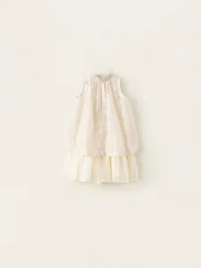 Robe élégante pour filles blanc crème avec col officier, dentelle et jupon en mousseline