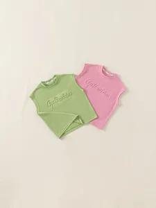 Kids Summer Cotton Sleeveless Tank Top With Optimism Embossed Letter Minimalist Casual Round Neck Vest For Boys Girls