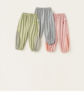Detail of lightweight kids mosquito pants with breathable side mesh and elastic cuffs