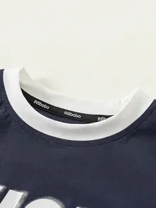 Kids navy blue mesh sleeveless jersey and shorts set with breathable knit fabric details