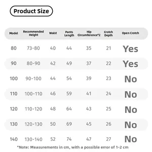 Detailed size chart for kids summer pants showing height waist and length measurements