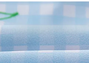 Gros plan détaillé de la texture du tissu à carreaux bleu et blanc aux fibres douces