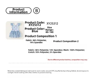 Guide des tailles du maillot de bain bleu cerise pour filles avec conseils d'entretien