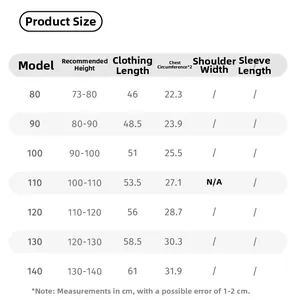 Tableau des tailles pour maillot de bain fille avec taille et longueur en centimètres