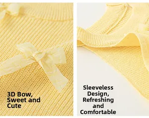Detailed macro view of light yellow knitted fabric texture and decorative 3D ribbon bow