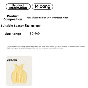 Information card showing yellow summer knit vest with bow detail and fabric composition