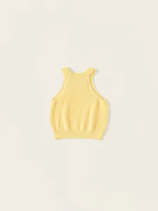 Sweet yellow knitted halter top for girls with ribbed texture and minimalist summer style