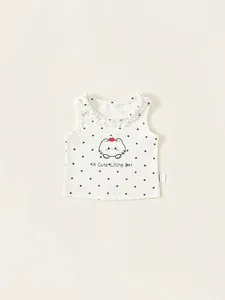 Girls Sleeveless Cotton Vest Cute Cartoon Cat Polka Dot Print Ruffle Round Neck Summer Fashion Top Casual Clothing