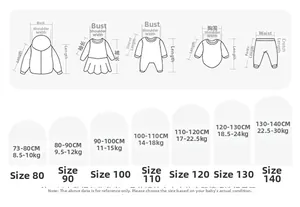 Guide des tailles pour robes filles avec mesures pour taille 73-140cm et poids 17-60lb