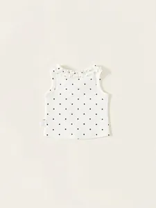 Cute sleeveless toddler girls' polka dot vest with sweet ruffled collar in soft cotton fabric