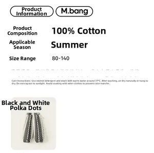 Detailed chart showing 100% cotton material and black polka dot pattern of kids' pants