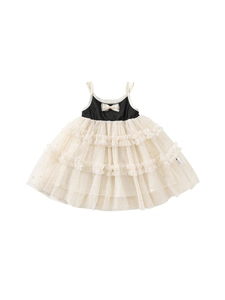 Girls contrast black and white tulle dress with bow detail and layered tutu skirt