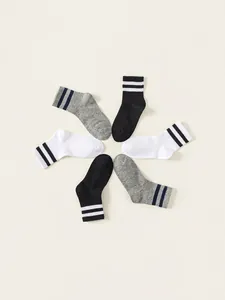 Children's Preppy Style Mid-Calf Striped Socks Combed Cotton Blend Breathable Athletic Crew Socks For Boys Girls Kids