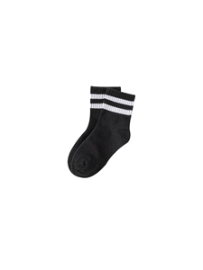 Classic black and white striped cotton mid-calf socks for children in sporty preppy style