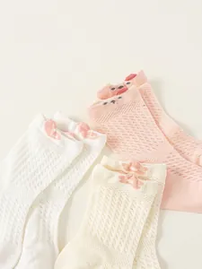 Lot de 3 paires de chaussettes d'été en maille respirante pour filles, blanc et rose