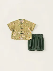 Ensemble de Vêtements d'Été pour Garçons Style Traditionnel Chinois Imprimé Marguerite Haut et Short pour Enfants