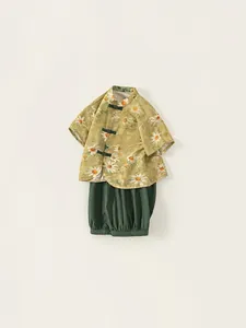 Ensemble d'été pour garçons style chinois avec imprimé marguerites et short