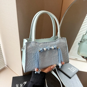 New Chinese Style Women Handbag Jacquard Floral Lace Crossbody Bag With Artificial Pearl Bead Decor Retro Elegant Top Handle Purse