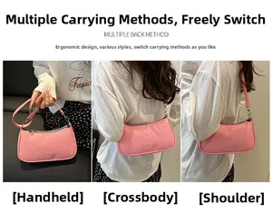 Pink woven PU leather bag shown in various styles including handbag, crossbody, and shoulder