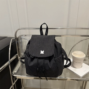 Fashion Grid Plaid Large Capacity Drawstring Cover Backpack For Casual Daily School Travel Women Backpack 2025 Summer New