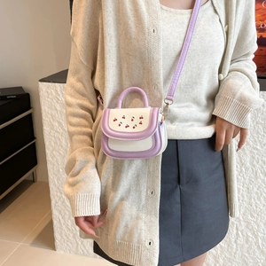 Cute purple and white cherry embroidery saddle bag for girls with crossbody strap