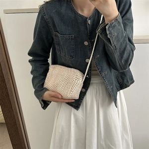 Mini sac à bandoulière en paille fait main crème pour femmes au style pastoral frais