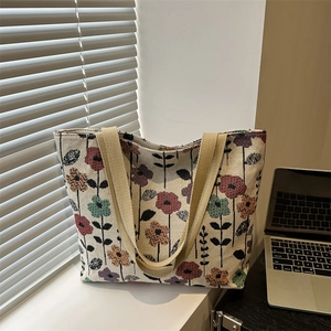 Women Vintage Ethnic Floral Jacquard Canvas Tote Bag Large Capacity Shoulder Bag Retro Printed Handbag For Daily Commute School Travel