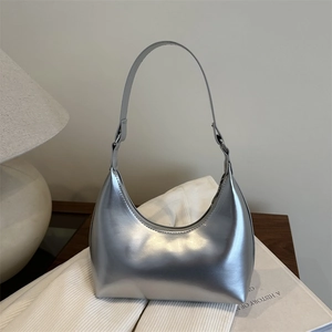 Women Patent Leather Underarm Bag Minimalist Hobo Shoulder Bag High Gloss Solid Color Handbag With Zip For Daily Fashion