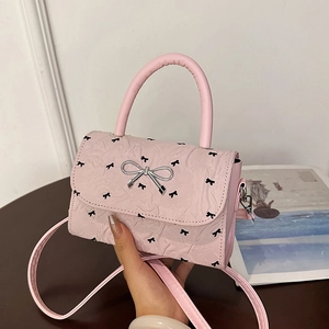 Sac Bandoulière en Tissu Imprimé Nœud Doux Japonais Texture Plissée Petit Sac Carré pour Femme École Navettage