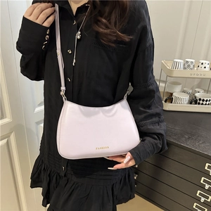 Minimalist lilac crescent shoulder bag in PU leather with adjustable strap for women