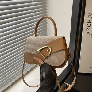 Fashion PU Leather Sequin Patchwork Saddle Bag Vintage D-Ring Buckle Crossbody Bag Small Handbag Daily Commute Messenger Bag