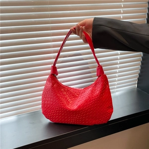 Women's Woven PU Leather Hobo Shoulder Bag Large Capacity Underarm Bag Minimalist Style Woven Texture Crossbody Tote Bag