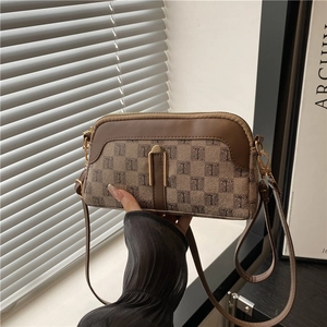 Vintage Monogram Women Crossbody Bag PU Leather Small Square Shoulder Bag Contrast Color Top Handle Adjustable Bag