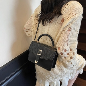Fashionable black snake pattern crossbody square bag with gold buckle for women