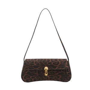 Modische Schultertasche mit Leopardenmuster, goldener Schnalle und Samttextur
