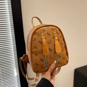 Sac à Dos Mini en Cuir PU Mode pour Femmes Impression d'Ours Sac de Voyage Décontracté pour Étudiantes Filles Sac d'École à Poches Multiples Sac de Navette