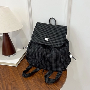 Women Fashion Plaid Large Capacity Backpack Casual Nylon Drawstring School Bag Versatile Student Backpack For Daily Travel