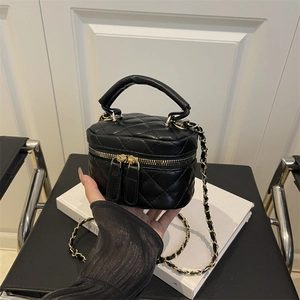 Women Quilted Mini Vanity Bag Rhombus PU Leather Crossbody Bag Gold Chain Strap Small Box Handbag Daily Fashion Shoulder Bag