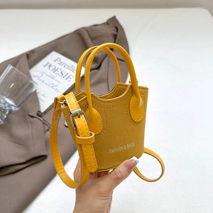 Borsa a Secchiello Mini in Pelle PU Colore Caramella per Donna Moda Stampa Lettere Borsa a Tracolla Squisita Borsa a Mano